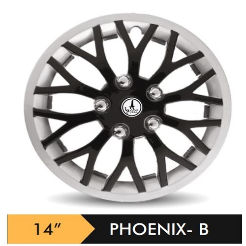 Car Wheel Cover/caps (PHOENIX - BLACK AND SILVER-B) Compatible With - R14 INCHES RIM SIZE