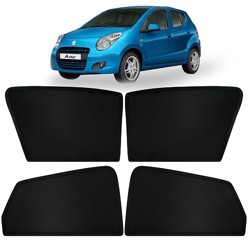 Fixed Type Non-Magnetic Window Sunshades for Maruti Suzuki A-Star | Z-Black | 4-Piece Car Window Curtain Set | UV Protection | Premium Black Mesh | Custom Fit for Maruti Suzuki A-Star