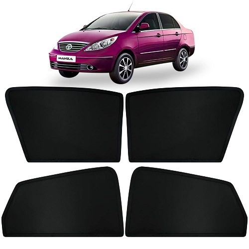 Fixed Type Non-Magnetic Window Sunshades for TATA MANZA | Z-Black | 4-Piece Car Window Curtain Set | UV Protection | Premium Black Mesh | Custom Fit for TATA MANZA