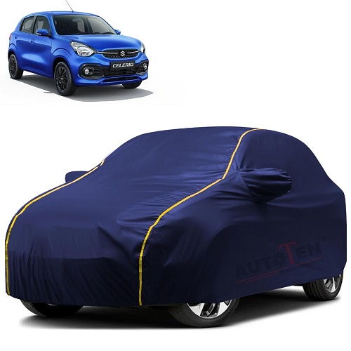 Waterproof Car Body Cover Compatible with Maruti Celerio 100% Waterproof with Mirror & Antenna Pocket Triple Stitched Bottom Elastic Dustproof Full Body Protection (Blue Series)
