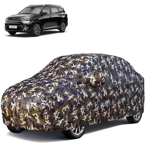  Waterproof Car Body Cover Compatible with Kia Carens 100% Waterproof with Mirror & Antenna Pocket Triple Stitched Bottom Elastic Dustproof Full Body Protection (Cloud Series Army)