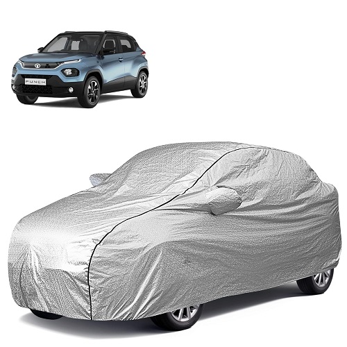 Waterproof Car Body Cover Compatible with Tata Punch 100% Waterproof with Mirror & Antenna Pocket Triple Stitched Bottom Elastic Dustproof Full Body Protection (Silver Series)
