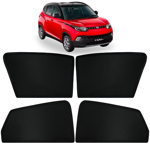  Fixed Type Non-Magnetic Window Sunshades for Mahindra KUV100 | Z-Black | 4-Piece Car Window Curtain Set | UV Protection | Premium Black Mesh | Custom Fit for Mahindra KUV100