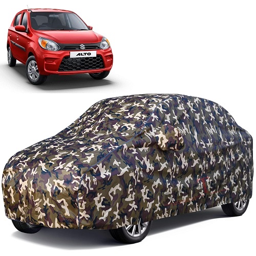 Waterproof Car Body Cover Compatible with Maruti Alto 100% Waterproof with Mirror & Antenna Pocket Triple Stitched Bottom Elastic Dustproof Full Body Protection (Cloud Series Army)