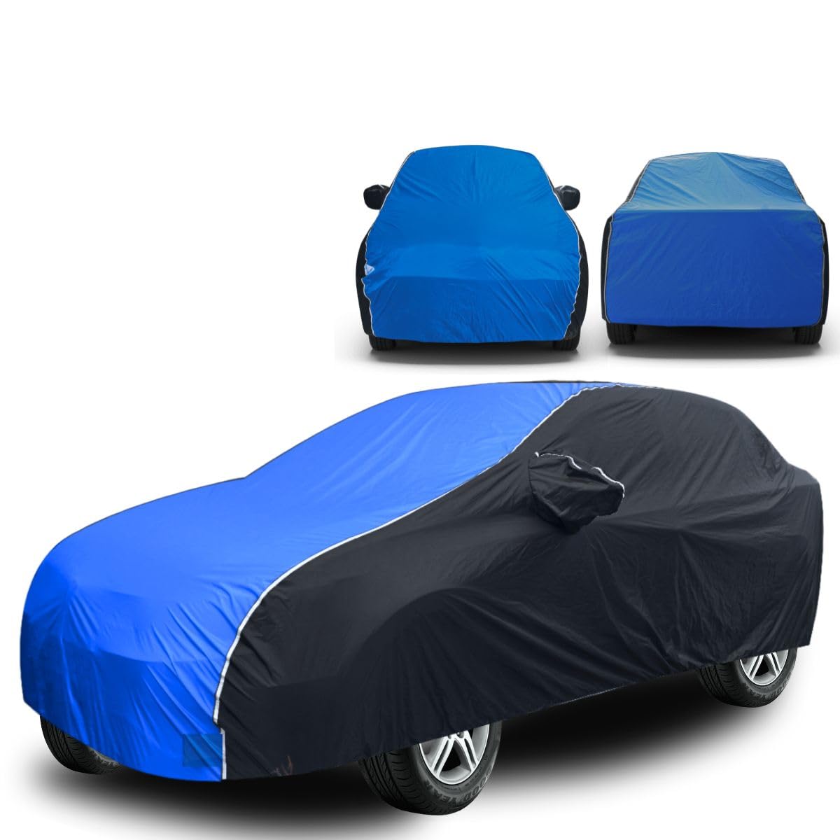  Heavy Duty Fabric All Weather Car Cover for Mahindra XUV300 | Dog Proof, 100% Waterproof, Custom Fit, Elastic Grip, 5+ Years Life, Durable, Mirror Pocket |(Black Top Royal Blue)