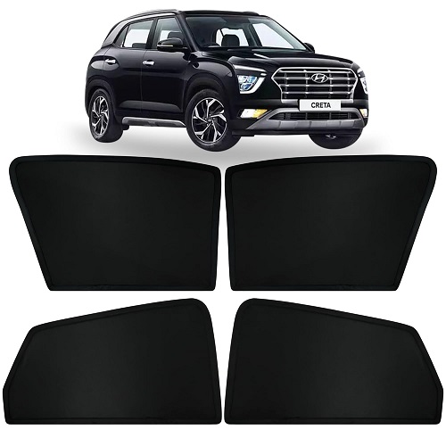 ixed Type Non-Magnetic Window Sunshades for Hyundai Creta New Model (2020 Onwards) | Z-Black | 4-Piece Car Window Curtain Set | UV Protection | Premium Black Mesh