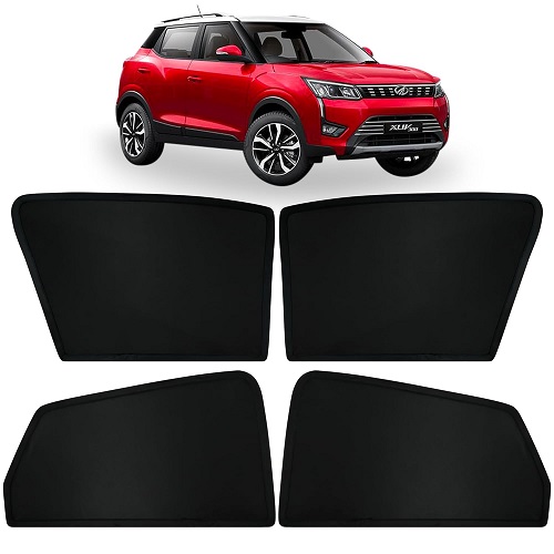 Fixed Type Non-Magnetic Window Sunshades for Mahindra XUV300 | Z-Black | 4-Piece Car Window Curtain Set | UV Protection | Premium Black Mesh | Custom Fit for Mahindra XUV300