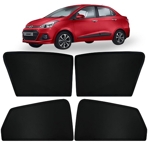 Fixed Type Non-Magnetic Window Sunshades for Hyundai XCENT | Z-Black | 4-Piece Car Window Curtain Set | UV Protection | Premium Black Mesh | Custom Fit for Hyundai XCENT