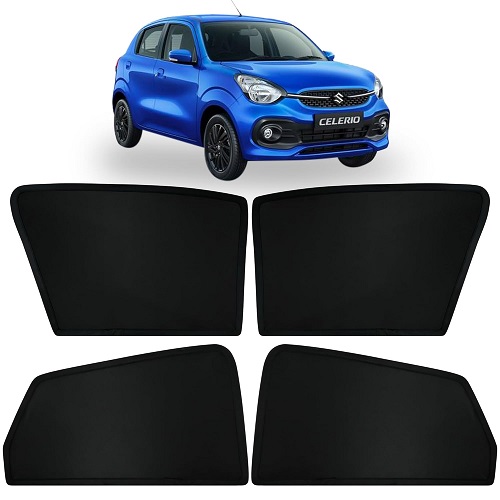  Fixed Type Non-Magnetic Window Sunshades for Maruti Suzuki New CELERIO (2022 Onwards) | Z-Black | 4-Piece Car Window Curtain Set | UV Protection | Premium Black Mesh