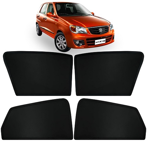  Fixed Type Non-Magnetic Window Sunshades for Maruti Suzuki Old Alto K10 (Before 2014)| Z-Black | 4-Piece Car Window Curtain Set | UV Protection | Premium Black Mesh