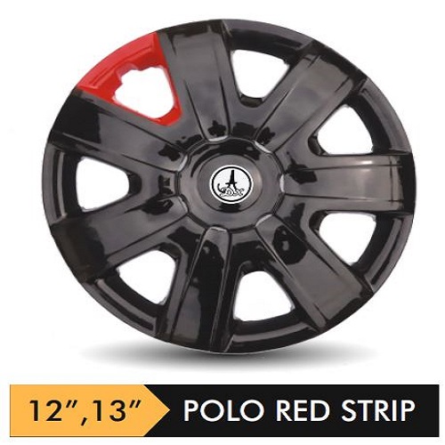 Car Wheel Cover/caps (POLO - BLACK AND RED STRIP) Compatible With - R13 INCHES RIM SIZE