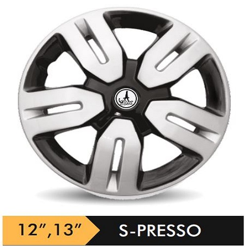 Car Wheel Cover/caps (S-PRESSO - BLACK AND SILVER) Compatible With - R12 INCHES RIM SIZE