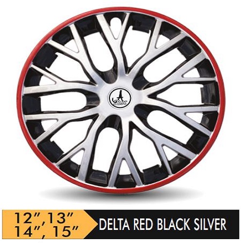 Car Wheel Cover/caps (DELTA - RED  BLACK AND SILVER) Compatible With - R14 INCHES RIM SIZE