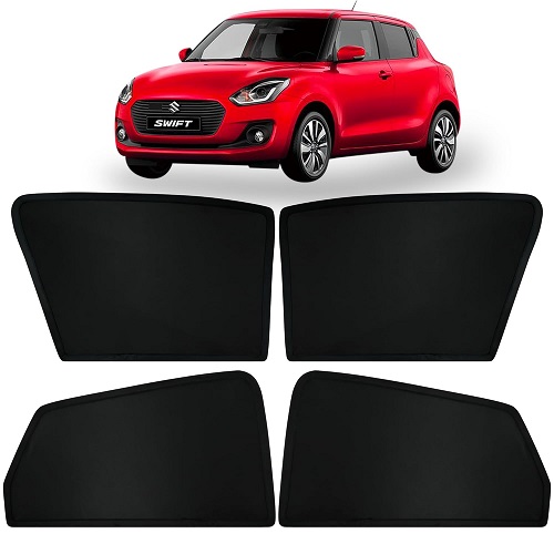 Fixed Type Non-Magnetic Window Sunshades for Maruti Suzuki Swift Type-3 (2018 to 2023 Model) | Z-Black | 4-Piece Car Window Curtain Set | UV Protection | Premium Black Mesh