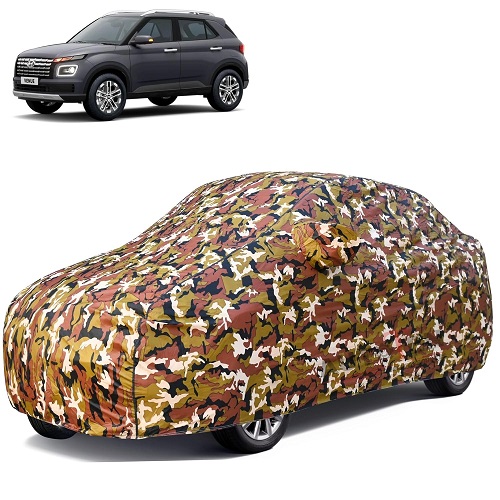 Waterproof Car Body Cover Compatible with Hyundai Venue 100% Waterproof with Mirror & Antenna Pocket Triple Stitched Bottom Elastic Dustproof Full Body Protection (Jungle Series)