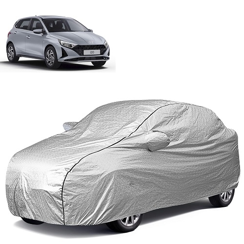 Waterproof Car Body Cover Compatible with Hyundai i20 100% Waterproof with Mirror & Antenna Pocket Triple Stitched Bottom Elastic Dustproof Full Body Protection (Silver Series)