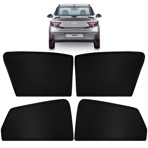  Fixed Type Non-Magnetic Window Sunshades for Hyundai Aura | Z-Black | 4-Piece Car Window Curtain Set | UV Protection | Premium Black Mesh | Custom Fit for Hyundai Aura