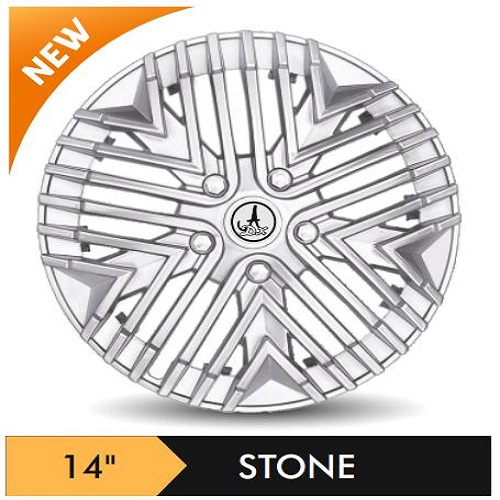Car Wheel Cover/caps (STONE - SILVER) Compatible With - R14 INCHES RIM SIZE