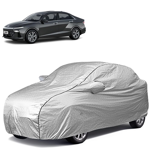 Waterproof Car Body Cover Compatible with Hyundai Verna 100% Waterproof with Mirror & Antenna Pocket Triple Stitched Bottom Elastic Dustproof Full Body Protection (Silver Series)