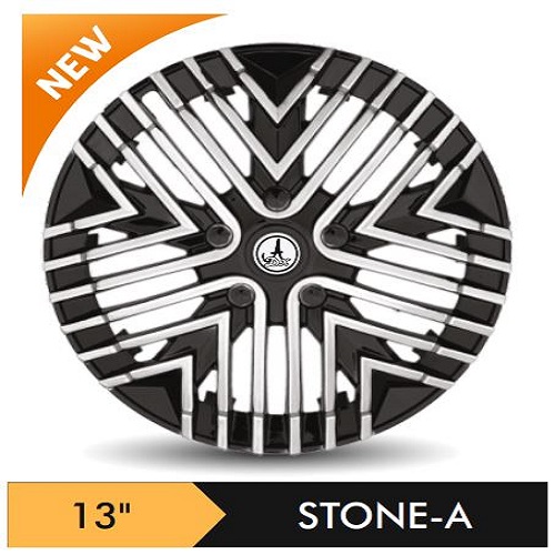 Car Wheel Cover/caps (STONE - BLACK AND SILVER-A) Compatible With - R13 INCHES RIM SIZE