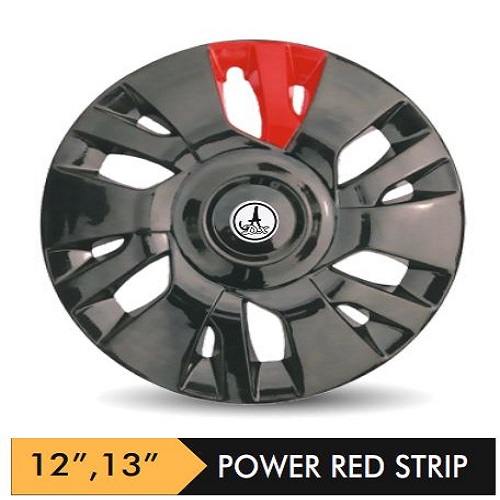 Car Wheel Cover/caps (POWER - BLACK AND RED STRIP) Compatible With - R13 INCHES RIM SIZE