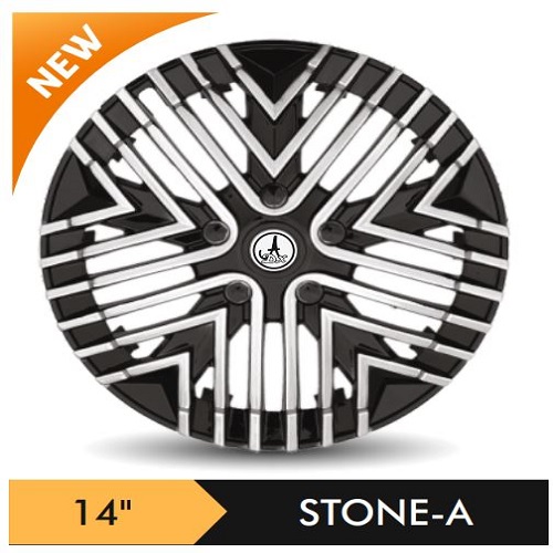 Car Wheel Cover/caps (STONE - BLACK AND SILVER-A) Compatible With - R14 INCHES RIM SIZE