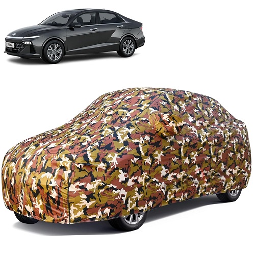 Waterproof Car Body Cover Compatible with Hyundai Verna 100% Waterproof with Mirror & Antenna Pocket Triple Stitched Bottom Elastic Dustproof Full Body Protection (Jungle Series)