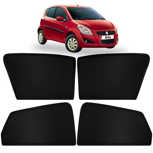  Fixed Type Non-Magnetic Window Sunshades for Maruti Suzuki Ritz | Z-Black | 4-Piece Car Window Curtain Set | UV Protection | Premium Black Mesh | Custom Fit for Maruti Suzuki Ritz