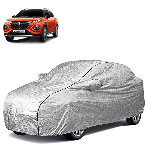  Waterproof Car Body Cover Compatible with Maruti Fronx 100% Waterproof with Mirror & Antenna Pocket Triple Stitched Bottom Elastic Dustproof Full Body Protection (Silver Series)