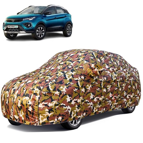  Waterproof Car Body Cover Compatible with Tata Nexon 100% Waterproof with Mirror & Antenna Pocket Triple Stitched Bottom Elastic Dustproof Full Body Protection (Jungle Series)