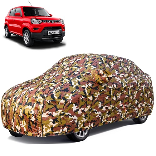 Waterproof Car Body Cover Compatible with Maruti S-Presso 100% Waterproof with Mirror & Antenna Pocket Triple Stitched Bottom Elastic Dustproof Full Body Protection (Jungle Series)