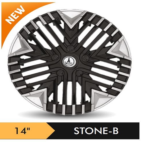 Car Wheel Cover/caps (STONE - BLACK AND SILVER-B) Compatible With - R14 INCHES RIM SIZE