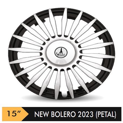 Car Wheel Cover/caps (NEW BOLERO 2023 PETAL - BLACK AND SILVER) Compatible With - R15 INCHES RIM SIZE