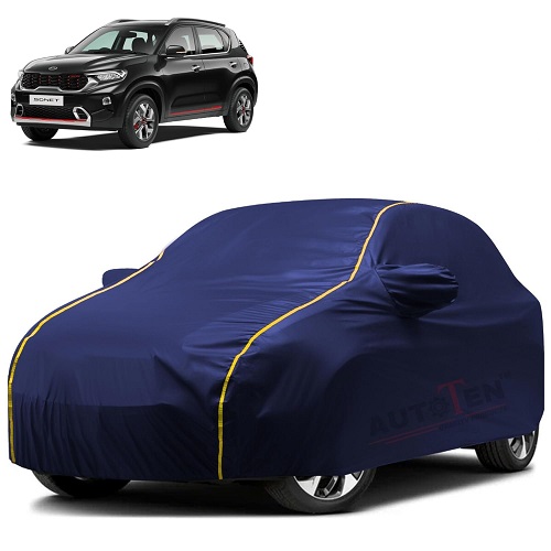 Waterproof Car Body Cover Compatible with Kia Sonet 100% Waterproof with Mirror & Antenna Pocket Triple Stitched Bottom Elastic Dustproof Full Body Protection (Blue Series)