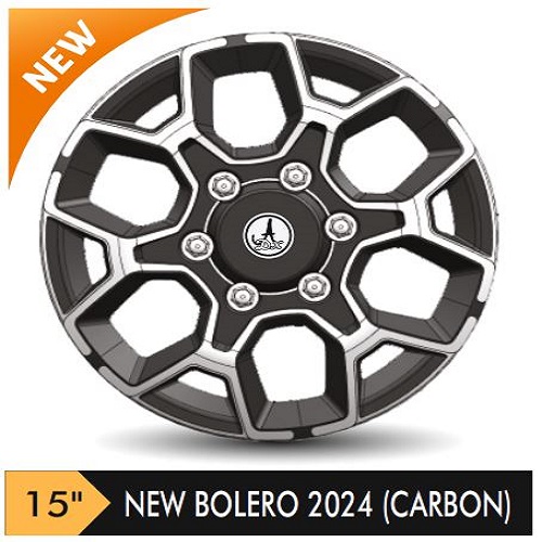 Car Wheel Cover/caps (NEW BOLERO 2024 CARBON - BLACK AND SILVER) Compatible With - R15 INCHES RIM SIZE