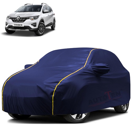 Waterproof Car Body Cover Compatible with Renault Triber 100% Waterproof with Mirror & Antenna Pocket Triple Stitched Bottom Elastic Dustproof Full Body Protection (Blue Series)