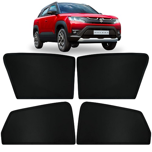  Fixed Type Non-Magnetic Window Sunshades for Maruti Suzuki New BREZZA (2022 Onwards) | Z-Black | 4-Piece Car Window Curtain Set | UV Protection | Premium Black Mesh