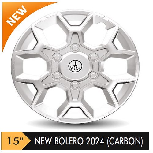 Car Wheel Cover/caps (NEW BOLERO 2024 CARBON - SILVER) Compatible With - R15 INCHES RIM SIZE