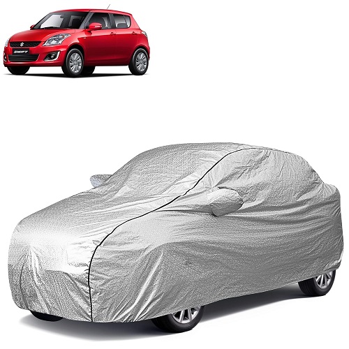  Waterproof Car Body Cover Compatible with Maruti Swift 100% Waterproof with Mirror & Antenna Pocket Triple Stitched Bottom Elastic Dustproof Full Body Protection (Silver Series)