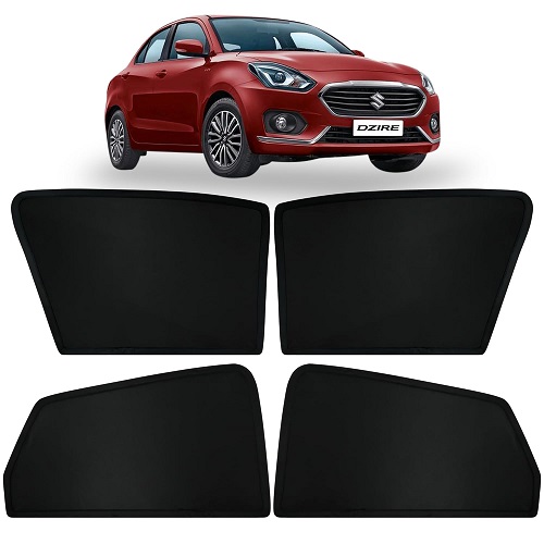  Fixed Type Non-Magnetic Window Sunshades for Maruti Suzuki New Dzire (2017 Onwards)| Z-Black | 4-Piece Car Window Curtain Set | UV Protection | Premium Black Mesh