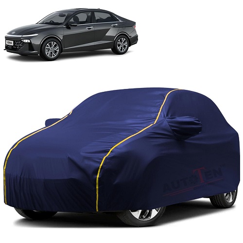 Waterproof Car Body Cover Compatible with Hyundai Verna 100% Waterproof with Mirror & Antenna Pocket Triple Stitched Bottom Elastic Dustproof Full Body Protection (Blue Series)
