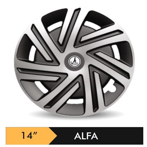 Car Wheel Cover Universal Alfa Black and Silver Color Design Available 14'' inches Size Compatible With - R14 INCH Wheel Size