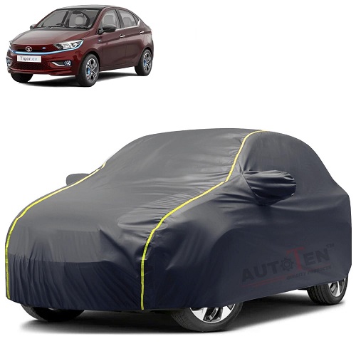 Waterproof Car Body Cover Compatible with Tata Tigor 100% Waterproof with Mirror & Antenna Pocket Triple Stitched Bottom Elastic Dustproof Full Body Protection (Grey Series)