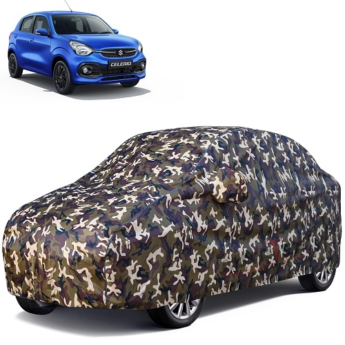 Waterproof Car Body Cover Compatible with Maruti Celerio 100% Waterproof with Mirror & Antenna Pocket Triple Stitched Bottom Elastic Dustproof Full Body Protection (Cloud Series Army)