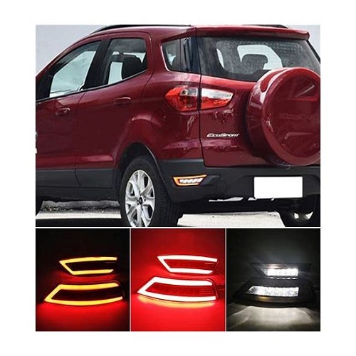 REAR BUMPER REFLECTOR LED WITH RUNINNG MATRIX INDICATOR & SCAN FUNCTION WITH DRL COMPATIBLE FOR FORD ECOSPORT 2014-2023 (SET OF 2PCS) WITH FOUR WIRES