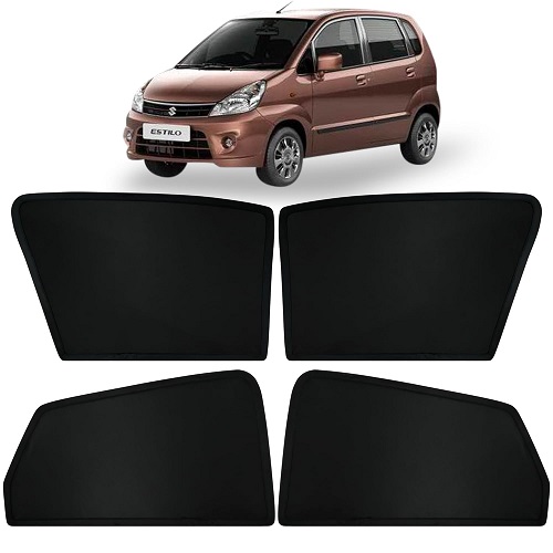 Fixed Type Non-Magnetic Window Sunshades for Maruti Suzuki Zen Estilo | Z-Black | 4-Piece Car Window Curtain Set | UV Protection | Premium Black Mesh | Custom Fit for Maruti Zen Estilo