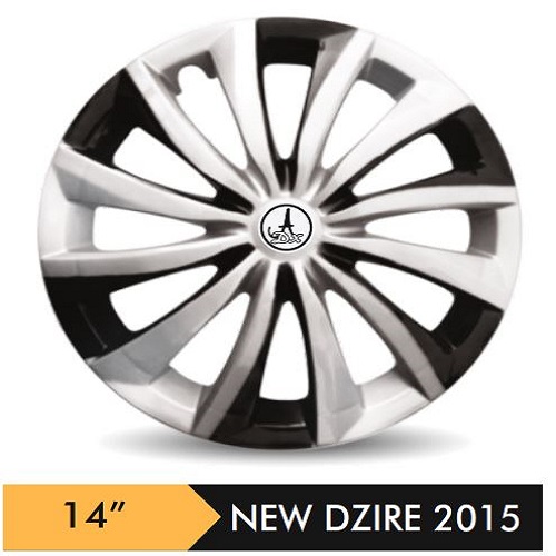 Car Wheel Cover/caps (NEW DZIRE 2015 - BLACK AND SILVER) Compatible With - R14 INCHES RIM SIZE