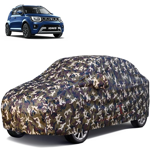Waterproof Car Body Cover Compatible with Maruti Ignis 100% Waterproof with Mirror & Antenna Pocket Triple Stitched Bottom Elastic Dustproof Full Body Protection (Cloud Series Army)