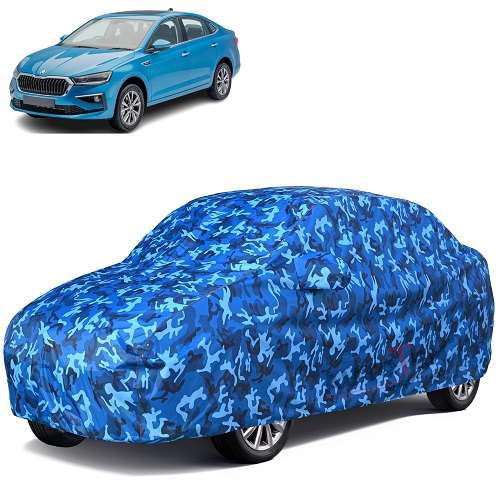  6X6 100% Waterproof Car Body Cover Compatible with Skoda Slavia 100% Waterproof with Mirror & Antenna Pocket Triple Stitched Bottom Elastic Dustproof Full Body Protection (Cloud Series)