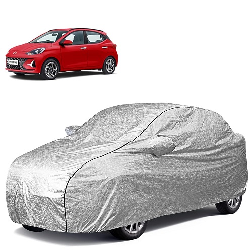 Waterproof Car Body Cover Compatible with Hyundai i10 Nios 100% Waterproof with Mirror & Antenna Pocket Triple Stitched Bottom Elastic Dustproof Full Body Protection (Silver Series)
